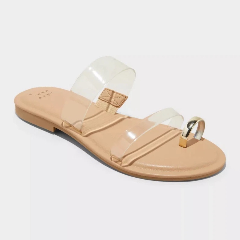 A NEW DAY Women's Honey Metal Toe Loop Double clear Band Slide size various